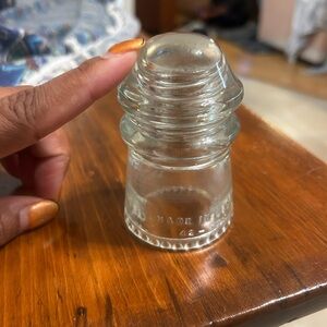 Hemingray-9, glass insulator, clear made the USA individually numbered